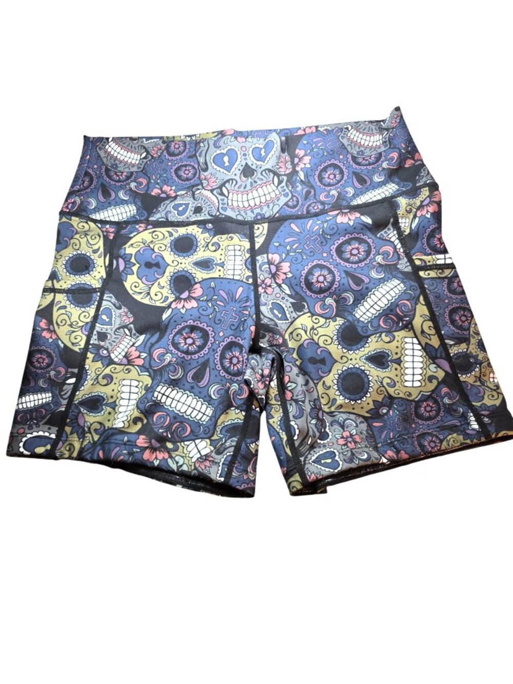 CVG Sugar Skull Print Womens Athletic Shorts Medium Exercise Workout Fitness